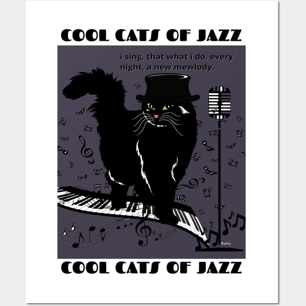 Cool Cats of Jazz-black cat Wall Art by Rattykins